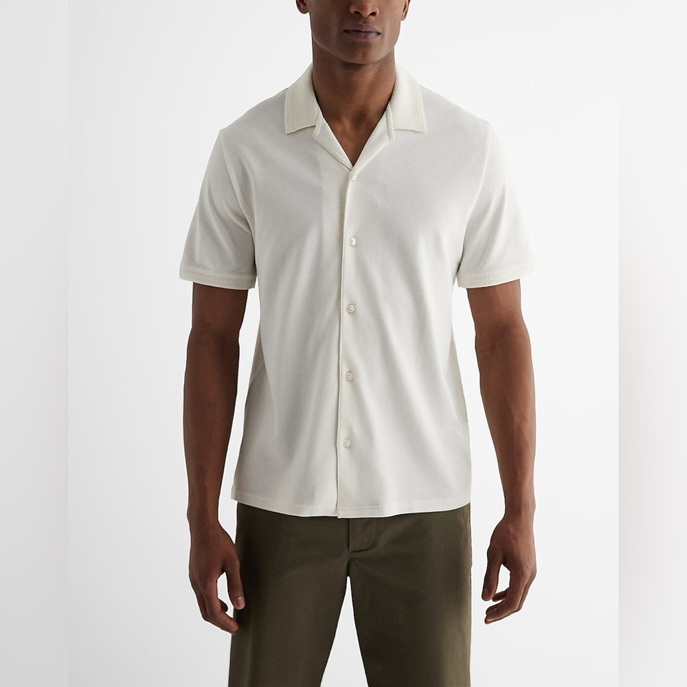 Express - Solid Luxe Pique Button Down Polo - New